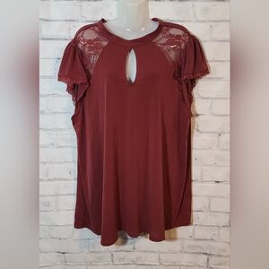 New Torrid Rust Mesh Lace Shoulder Keyhole Blouse 3X